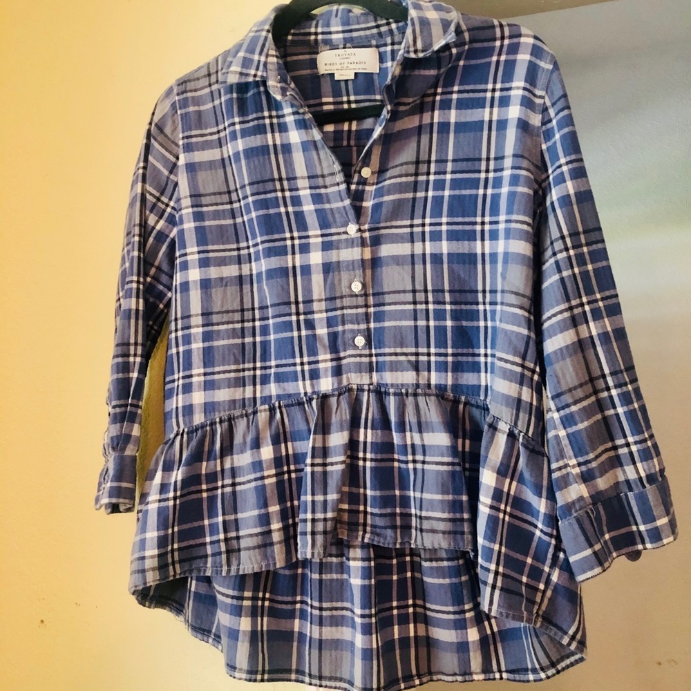 Blue Flannel Peplum Trovata Birds of Paradis